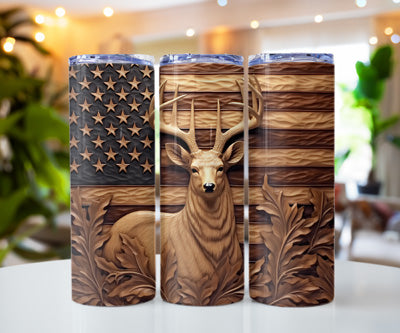 AMERCIAN FLAG WITH DEER WITH LEATHER BACKGROUND